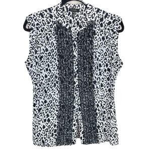 Escada Sleeveless Top Women's Size 38 Animal Pattern White Black Print Blouse